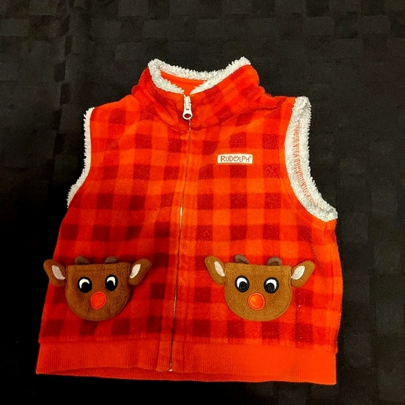 Baby Christmas Tops Bundle Plaid Red and Black Shirt with Rudolph Vest 18 Months - Picture 5 of 5